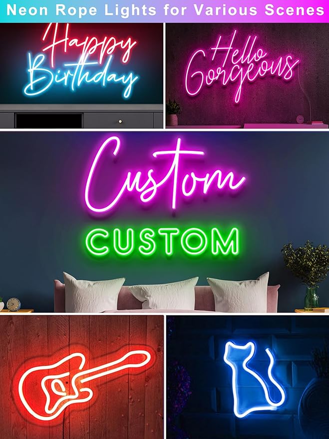 32.8ft LED Neon Rope Lights with App and Remote Control, IP65 Waterproof Neon Strip Lights for Outdoor Indoor, DIY Design Flexible Led Rope Lights for Bedroom, Living, Gaming, Party Decor