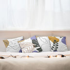 Ambesonne Minimal Throw Pillow Cushion Case Pack of 4, Modern Line Art Woman Portrait with Contemporary Leafy Geometric Details, Modern Accent Double-Sided Digital Printing, 16", Tan Amber Lavender