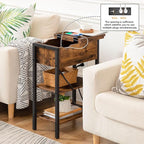 HOOBRO End Table with Charging Station, Narrow Side Table, Flip Top Nightstand with USB Ports and Outlets, Bedside Tables with Shelf for Small Spaces, Living Room, Rustic Brown BF341BZ01