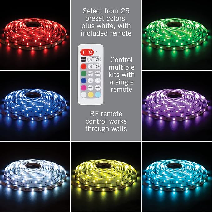 Armacost Lighting RibbonFlex Home 24V RGB+W Hardwire LED Strip Light Kit, Multicolor, 16 ft (423511)