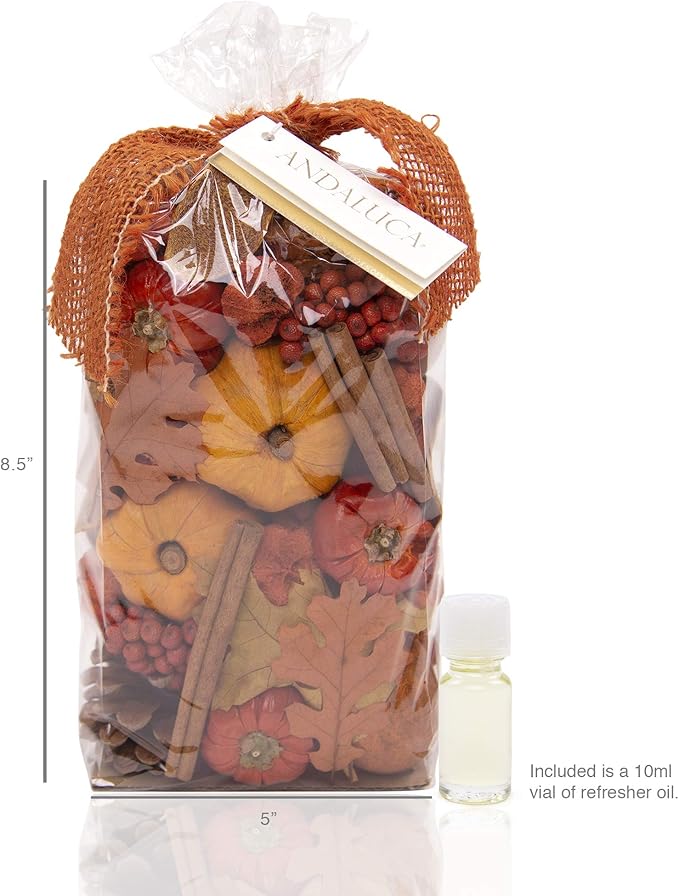 ANDALUCA Autumn Pumpkin Patch Scented Potpourri | Large 20 oz. Bag with Fragrance Vial | Made in California