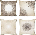 Ambesonne Ethnic Throw Pillow Cushion Case Pack of 4, Mandala Design Cultural Folkloric Motifs Swirling Floral Style Art Illustration, Modern Accent Double-Sided Digital Printing, 18", Eggshell Brown