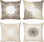 Ambesonne Ethnic Throw Pillow Cushion Case Pack of 4, Mandala Design Cultural Folkloric Motifs Swirling Floral Style Art Illustration, Modern Accent Double-Sided Digital Printing, 18", Eggshell Brown