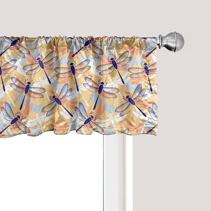 Ambesonne Dragonfly Window Valance Pack of 2, Uneven Big Repetitive Winged Bug 2 Pairs of Patched Wings Flying Orange Blobs, Rod Pocket Curtain Valances for Kitchen Bedroom, 54" X 18", Sand Brown