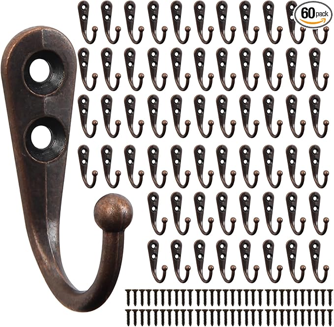 POZEAN 60 Pack Wall Hooks for Hanging, Heavy Duty Small Coat Hooks Wall Mounted for Living Room, Bathroom, Kitchen, Bedroom for Key, Cup, Bag, Hat, Scarf, and More (Oil Rubbed Bronze)