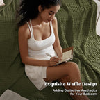 PHF 100% Cotton Waffle Weave Blanket King Size for Bed, Soft Lightweight & Breathable, All-Season Comfort, Luxury Aesthetic Woven Bedding for Home Decor, 108"x90", Capulet Olive