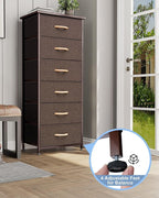 Crestlive Products Vertical Dresser Storage Tower - Sturdy Steel Frame, Wood Top, Easy Pull Fabric Bins, Wood Handles - Organizer Unit for Bedroom, Hallway, Entryway, Closets - 6 Drawers (Brown)