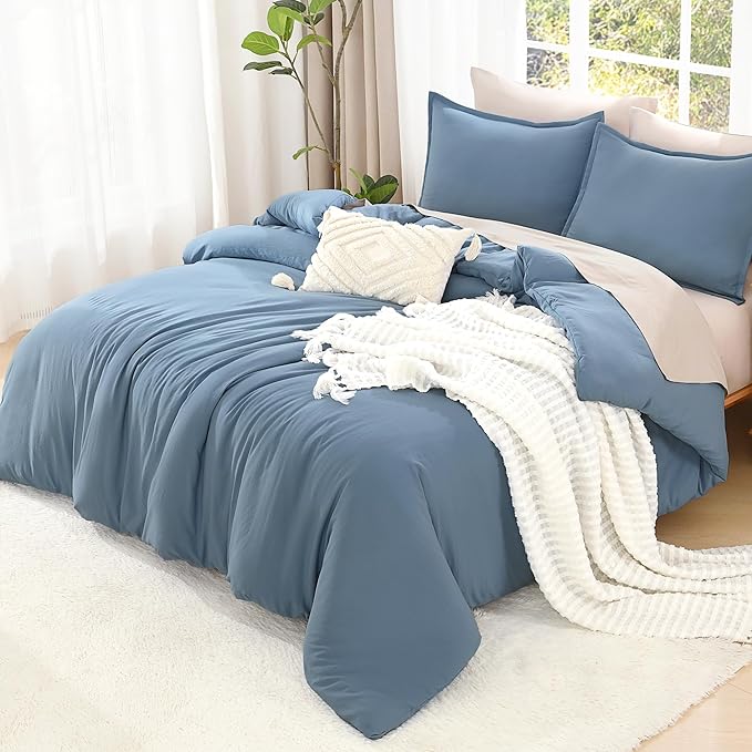 Litanika Grayish Blue Comforter Set Twin/Twin XL Size, 2 Pieces Lightweight Solid Bedding Comforter Set, All Season Fluffy Bed Set (66x90In Comforter & 1 Pillowcase)