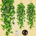 RECUTMS Hanging Fake Plants 4 Pack Artificial Vines Silk Ivy Greenery Garland with 30 LED Fairy String Lights Indoor and Outdoor Home Garden Hotel Green Leaves Wedding Bedroom Office Decoration