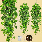 RECUTMS Hanging Fake Plants 4 Pack Artificial Vines Silk Ivy Greenery Garland with 30 LED Fairy String Lights Indoor and Outdoor Home Garden Hotel Green Leaves Wedding Bedroom Office Decoration