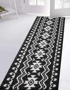 Custom Length Cut to Size Tribal Ethnic Southwestern Inspired Hallway Runner Rug, Non Slip Rubber Backed, 31 inch Wide X Customized Length, Aztec Black, 31 inch X 20 feet
