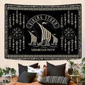 OSUNBD Viking Warship Tapestry Wall Hanging - Small 60x51inches Storm & Celtic Runes on Soft Flannel Aesthetic Mythology Tapestries Norse Mythology Art for Bedroom, Living Room Decor
