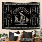 OSUNBD Viking Warship Tapestry Wall Hanging - Small 60x40inches Storm & Celtic Runes on Soft Flannel Aesthetic Mythology Tapestries Norse Mythology Art for Bedroom, Living Room Decor