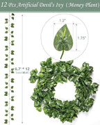 JACKYLED 80Ft 12 Pack Artificial Ivy Garland, Pothos Money Leaves with CE Certified 80 LED String Lights, Hanging Ivy Lights for Bedroom Garden Party Wall Room Decor