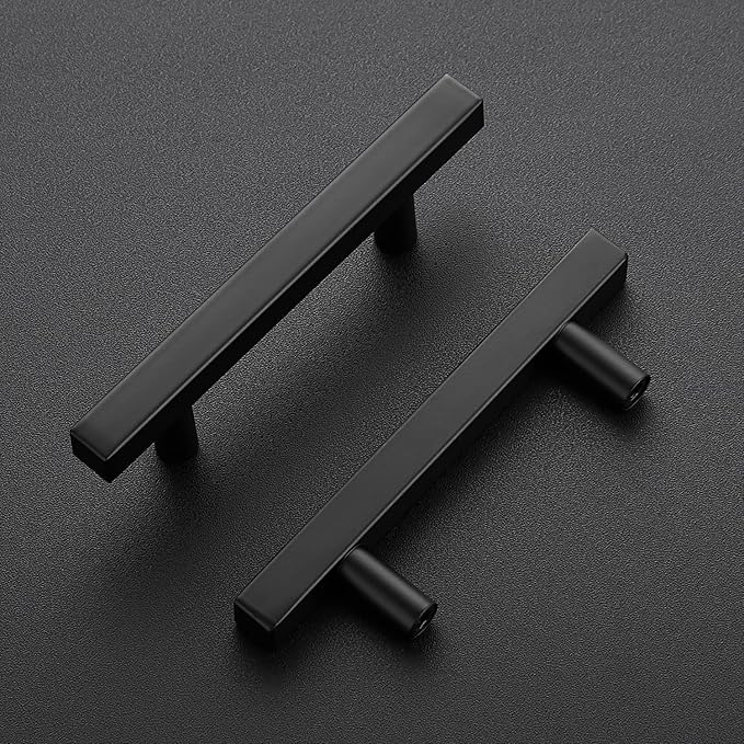 Ravinte 5 Pack Matte Black Cabinet Pulls - Slim 3 Inch Hole Center Drawer Handles - Square Kitchen Hardware for Cabinets and Cupboards