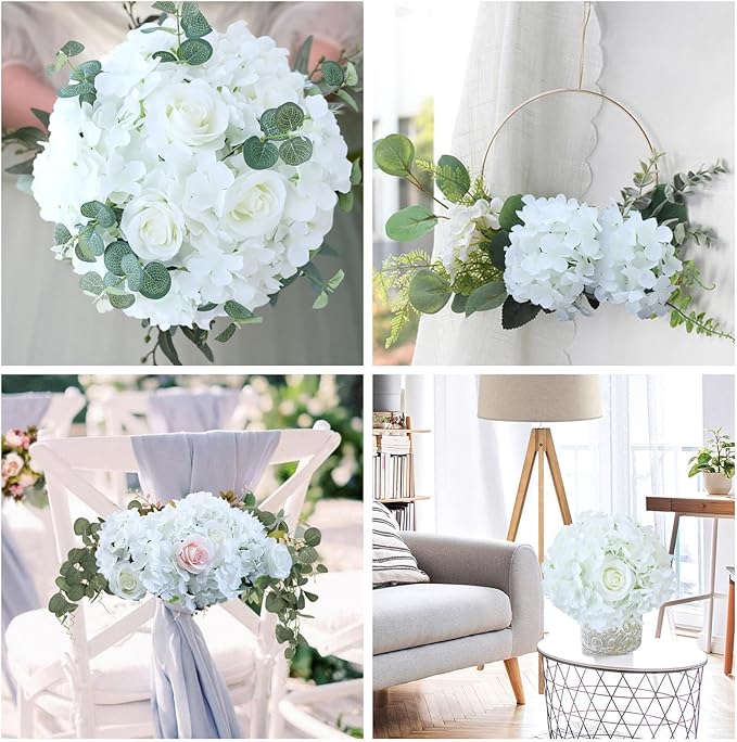AVIVIHO 106pcs White Hydrangea Artificial Flowers Bulk Fake Flower Faux Hydrangeas Silk Flowers with Stems for Wedding,Parties,Table Centerpieces, Bridal Bouquet,Baby Shower,Home,Festival Decoration
