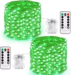 JMEXSUSS 2 Pack Green Fairy Lights Battery Operated, Total 200 LED 66ft Twinkle String Lights with Remote, 8 Modes Christmas Lights for Tree Wreath Fireplace Indoor Outdoor Halloween Xmas Decor