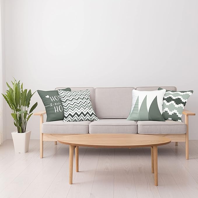 Ambesonne Modern Throw Pillow Cushion Case Pack of 4, Geometric Style Pattern of Triangles Zigzags Love Home Phrase Print, Modern Accent Double-Sided Digital Printing, 16", Dark Sea Green and White