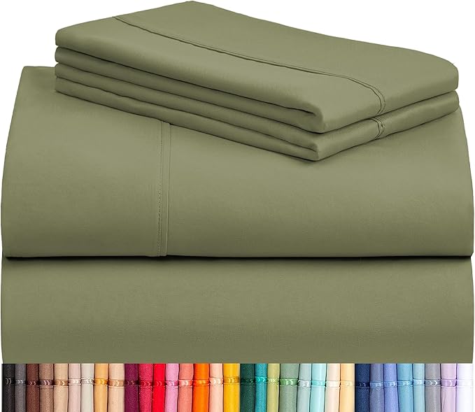 LuxClub 6 PC Queen Sheet Set, Breathable Luxury Bed Sheets, Deep Pockets 18" Eco Friendly Wrinkle Free Cooling Sheets Machine Washable Hotel Bedding Silky Soft - Olive Queen