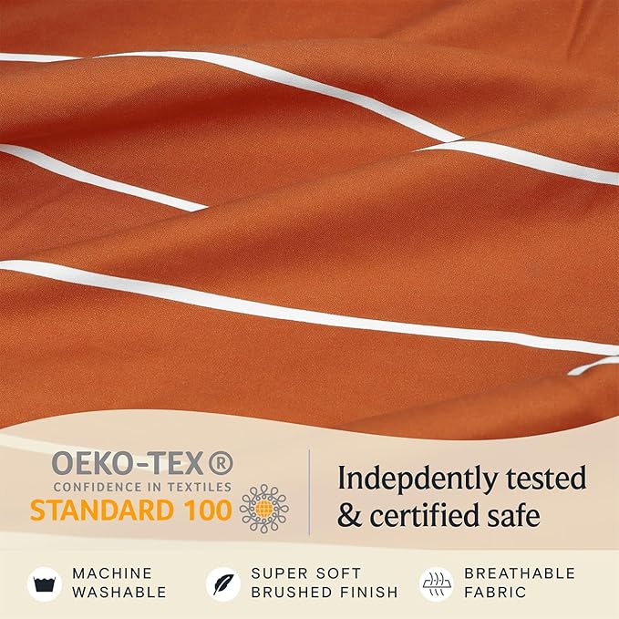 LuxClub 3 PC Sheet Set Bed Sheets Deep Pockets 16" Wrinkle Free Cooling Machine Washable Hotel Bedding Silky Soft - Striped-Autumn Orange Twin