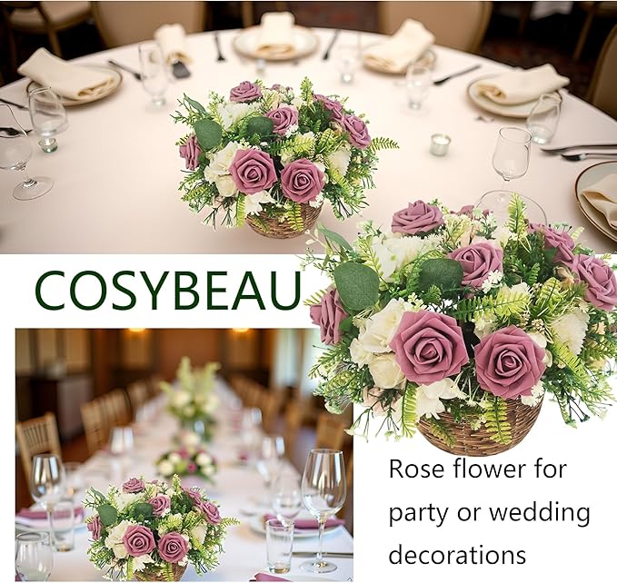 Artificial Flowers 25pcs Fake Roses, Rouge Foam Rose Faux Flower for DIY Wedding Bouquets Bridal Shower Centerpieces Floral Arrangements Home Decorations Party Backdrops Table