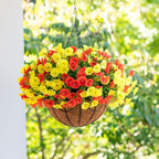 Artificial Fake Hanging Flowers with Basket for Fall Decoration, 12 Bundles Faux Silk Morning Glory Plants for Outdoor Planters, Realistic UV Resistant Artificial Flowers for Outside Porch Garden