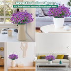 Lnoicy 12 Pcs Artificial Flowers for Outdoor,Plastic Flowers Decoration, UV Resistant Faux Flowers Shrubs, Artificial Plants for Indoor Outside Garden Home Wedding Farmhouse（Purple）