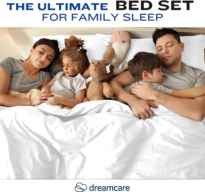 DREAMCARE Queen Sheet Set – 4 pcs Cooling Sheets – up to 21” Extra Deep Pocket Queen Sheets – Hotel Luxury Sheets & Pillowcases – Superior Softness 100% Fine Microfiber with Side Pocket – White