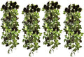 RECUTMS Artificial Hanging Rose Flower 4Pieces 3.3Ft Flowers for Outdoors with 30 LED Fairy String Lights Fake Indoor Wall Wedding (Black)