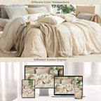 MooMee Bedding Duvet Cover Set 100% Washed Cotton Linen Like Textured Breathable Durable Soft Comfy (Heathered Almond Milk Grey, King 104"x90")
