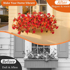 Homsunny Fall Flowers for Outdoors, 2 PCS Fake Fall Flowers UV Resistant Fake Autumn Artificial Flowers for Porch Patio Window Box Planter Home Decor (Fall Red and Orange)
