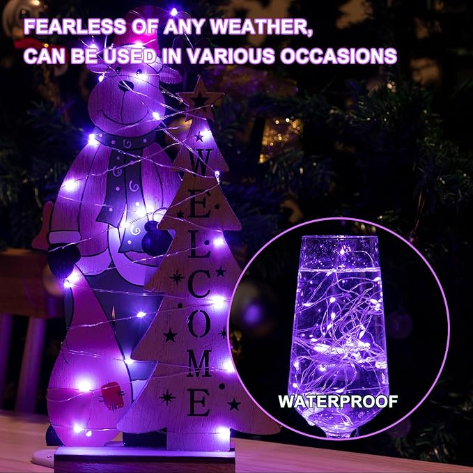 6PCS Purple Fairy Lights Battery Powered with Timer, 7ft 20LEDs Twinkle Mini Lights with Remote,Waterproof Small Silver Wire Firefly Starry for DIY Wedding Party Christmas