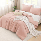 Litanika Comforters Blush Oversized Queen Size, 3 Pieces Lightweight Solid Bedding Set & Collections, All Season Fluffy Bed Set (98x98In Comforter & 2 Pillowcases)