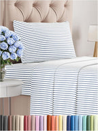 Twin Size 3 Piece Sheet Set - Comfy Breathable & Cooling Bed Sheets Set - Hotel Luxury Bedding for Women, Men, Kids, Teens, Boys & Girls - Deep Pockets, Soft, Wrinkle Free - Oeko-Tex - Blue Stripes 2