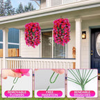 Artificial Bougainvillea Flowers for Outdoor Plant,2 pcs Faux Hanging Flowers Bougainvillea for Outside Decoration,Fake Silk UV Resistant Vines for Front Door Porch(Rose red+Fuchsia)