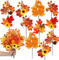 Ceenna 16 Bundles Fall Artificial Flowers for Outdoors Decorations Floral Picks Stem Fake Mums Eucalyptus Maple Leaves Berry for Garden Autumn Thanksgiving Arrangement(11 Inch,Maple Leaf)