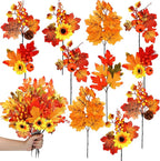 Ceenna 16 Bundles Fall Artificial Flowers for Outdoors Decorations Floral Picks Stem Fake Mums Eucalyptus Maple Leaves Berry for Garden Autumn Thanksgiving Arrangement(11 Inch,Maple Leaf)