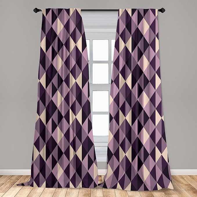 Ambesonne Geometric Window Curtains, Abstract Triangles with Dark and Pale Color Shades, Lightweight Decor 2-Panel Set with Rod Pocket, Pair of - 28" x 84", Dark Purple
