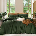 MooMee Bedding Duvet Cover Set 100% Washed Cotton Linen Like Textured Breathable Durable Soft Comfy (Solid Forest Green, Alaska King 132"x120")