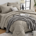 HEVUMYI Oatmeal Twin Comforter Set - 5-Piece All Season Bed in a Bag Twin, Ultra Soft Bedding Set with Comforter, Flat Sheet, Fitted Sheet, Pillowcases, Pillow Shams