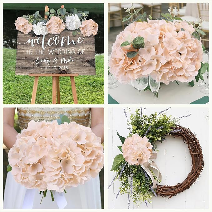 AVIVIHO 65pcs Champagne Fake Flowers Hydrangea Artificial Flowers Bulk Realistic Hydrangeas Silk Flowers with Stems for Arrangement Home Weddings,Centerpieces,Party Arch Backdrop Decorations