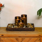 Homemory Flickering Flameless Candles with String Lights, Battery Operated Candles, Embedded String Lights LED Candles, Unbreakable Plexiglass with Remote, Set of 3, Grey