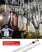 Joomer 2Pack Christmas Lights Outdoor, 11.8 inch 10 Tubes 240 LED Meteor Shower Lights, LED Falling Icicle Cascading Light with Timer Waterproof and Connectable for Christmas Decoration (White)