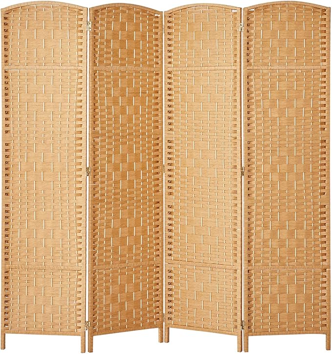 6 ft. Tall-Extra Wide-Diamond Weave Fiber Room Divider - Light Beige - 4 Panel