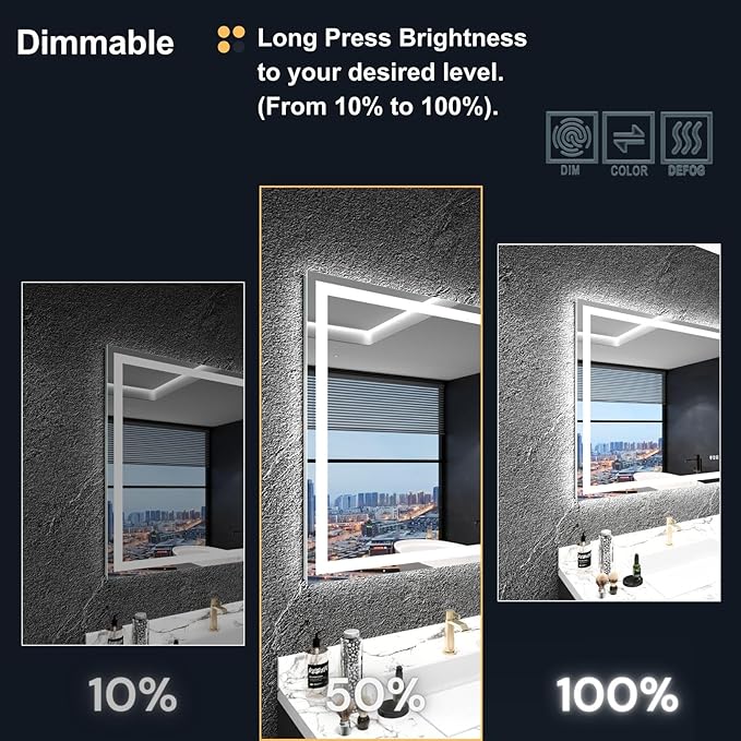 LED Bathroom Mirror 40"x 24",Front Lit and Backlit Bathroom Mirror with Lights,Stepless Dimmable,Anti-Fog, Shatter-Proof, Memory, 3 Colors Lighted Vanity Mirror (Horizontal/Vertical)