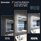LED Bathroom Mirror 24"x 36", Front Lit and Backlit Bathroom Mirror with Lights,Stepless Dimmable,Anti-Fog, Shatter-Proof, Memory, 3 Colors Lighted Vanity Mirror (Horizontal/Vertical)