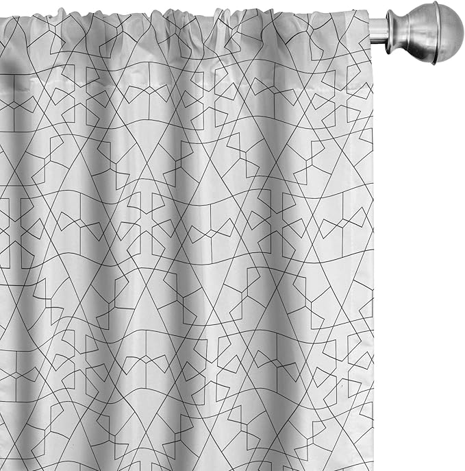 Ambesonne Geometric Window Curtains, Continuous Pattern with Abstract Concave Shapes and Triangles Print, Lightweight Decor 2-Panel Set with Rod Pocket, Pair of - 28" x 84", Charcoal Grey and White