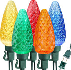 Brizled Christmas Lights Multicolor, 16FT 25 LED Faceted C9 Outdoor Christmas Lights Connectable, 120V UL Certified Xmas Tree Light, Waterproof String Light for Xmas Tree, Wreath, Roof, Patios