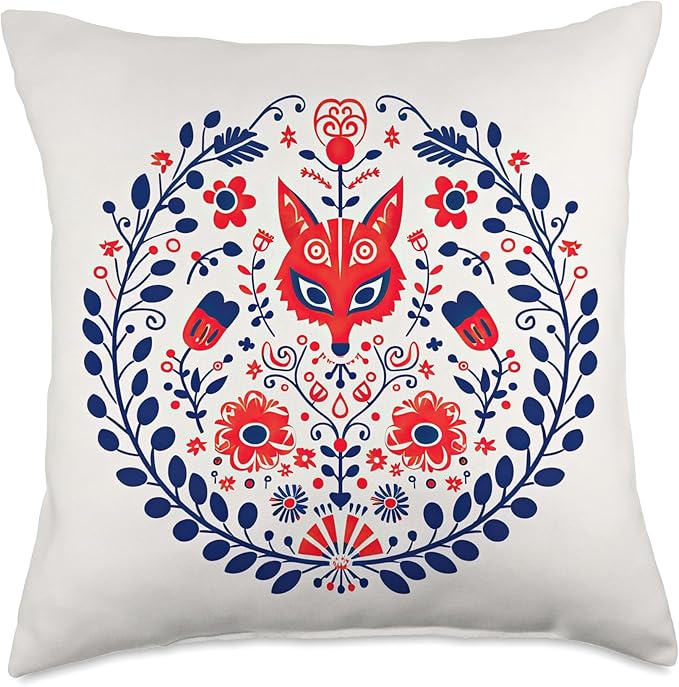 Traditional Scandinavian Folk Pattern Throw Pillow