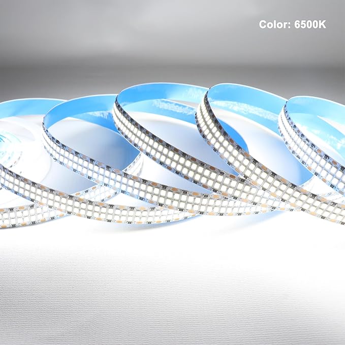 2835 SMD Cold White LED Strip Lights 6500K DC 24V 16.4ft/5M Double Row 2400 LEDs Flexible LED Strip Tape Light Ribbon Lamp LED Daylight Dimmable Strip Lights for Bedroom, Kitchen, Cabinet